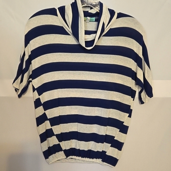 Queen Esther Sweaters - Queen Esther Shirt, Sz Sm, Striped, Top, Navy, White, Nautical, Cowl, Knit
